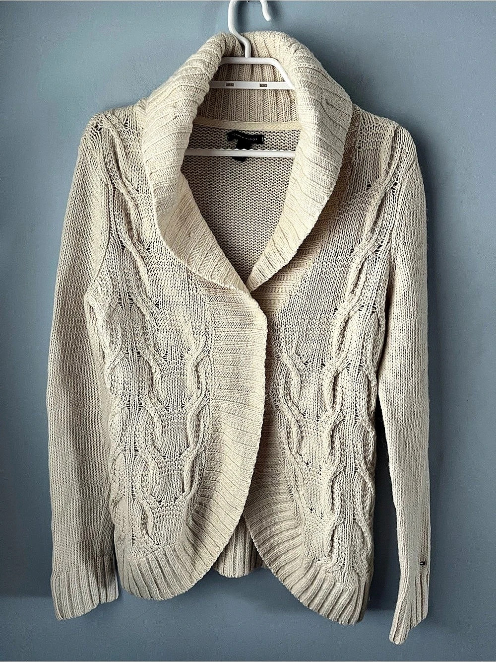 Tommy Hilfiger Cream Lambswool Blend Cable-Knit Cardigan Size M